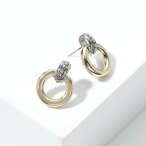 14KGP Two Tone Mini Doorknocker Stud Earrings